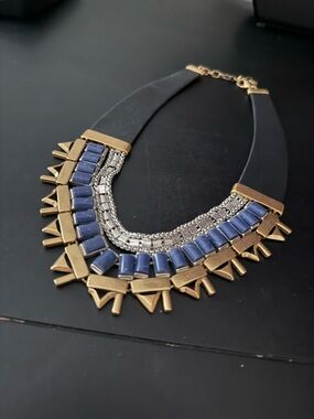Statement Blue and Gold Bib Necklace - Women Jewelry